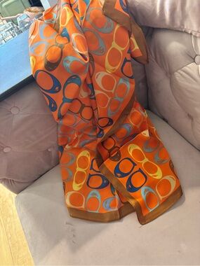 Vibrant Orange Graphic Silk Scarf